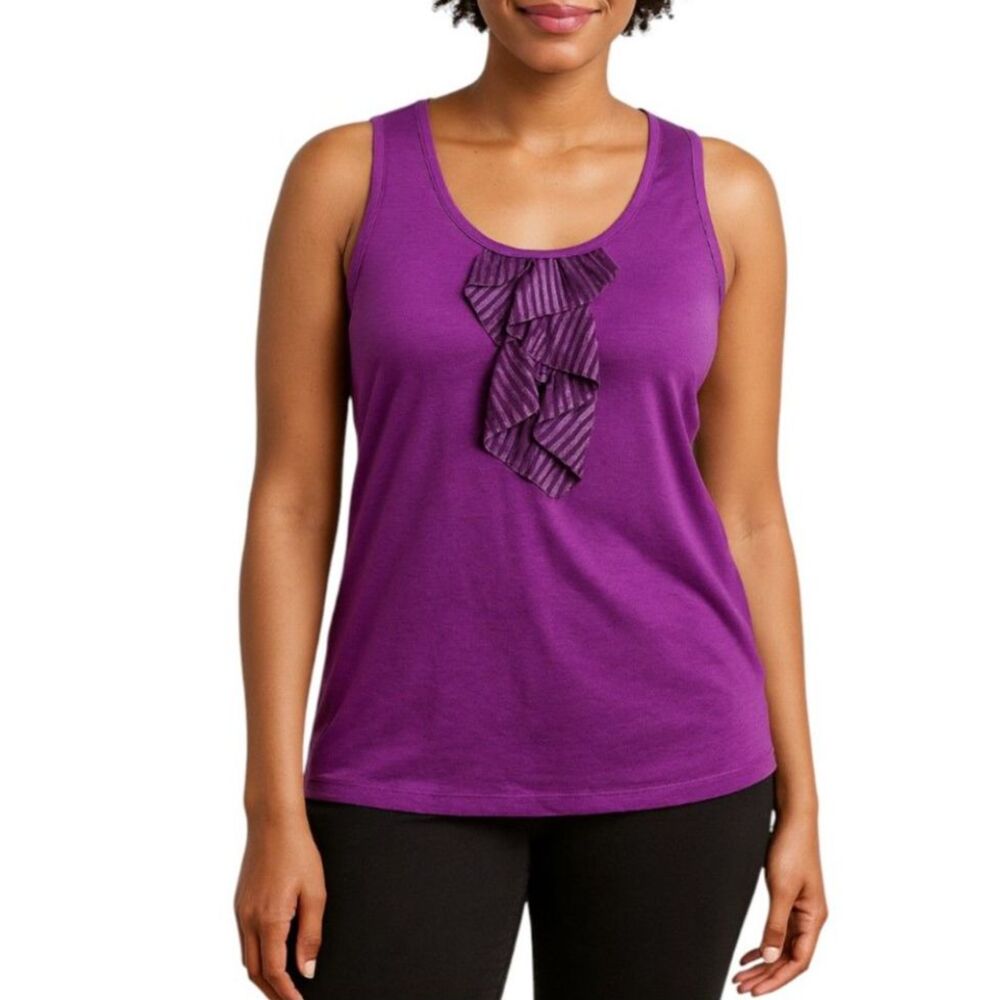 Ann Taylor Loft Petite Plum Ruffle Tank Top | Size Large